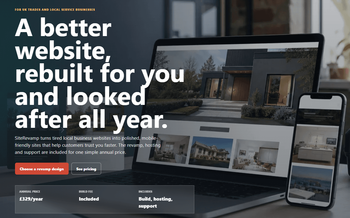 Site Revamp service website shown on desktop and mobile screens